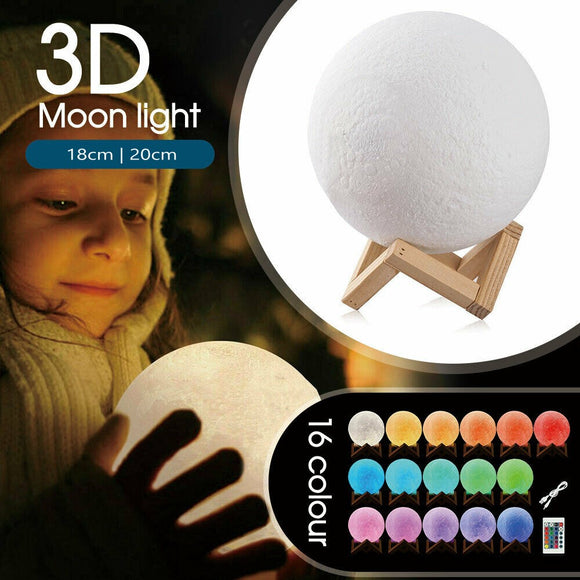 Dimmable 3D Lunar Moon Lamp Moonlight LED Night Light Touch Pat Remote 18-20cm