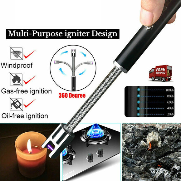 Electric Flameless USB Lighter BBQ Windproof Kitchen Candle Rechargeable Black