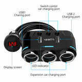 3 Way 12V Multi Socket Car Splitter Dual USB Charger Adapter