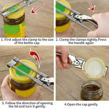 2x Bottle Opener Multifunctional Beer Adjustable Stainless Steel Jar Lid Gripper