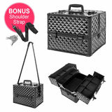 Makeup Cosmetic Case Organiser Box Diamond Black Pro Portable Beauty w/ Strap