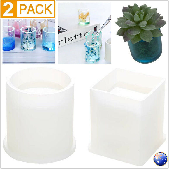 2PCS Silicone Mold Resin Epoxy Making Crystal Crafts Brush Pot Pen Holder Mould