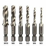 6X HSS Hex Shank Tap Drill Bits Metric Thread Screw Compound Tapping Set Tool