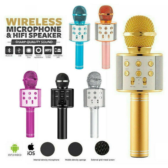 Wireless Bluetooth Karaoke Microphone Speaker Handheld Mic USB Player KTV Q9