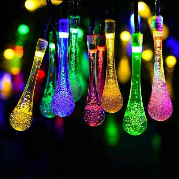 7m 50LED Solar Powered Fairy String Light Raindrop Outdoor Garden Decor Lamp