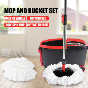 360° Spin Mop Bucket Set Stainless Steel Rotating Wet Dry Microfiber