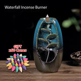 Backflow Ceramic Mountain Waterfall Smoke Incense Burner Cones Holder & 60 Cones