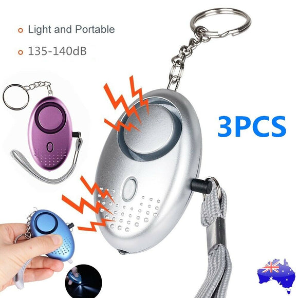 3X 140dB Personal Alarm Self-defense Keychain Emergency Siren Song Safety Torch