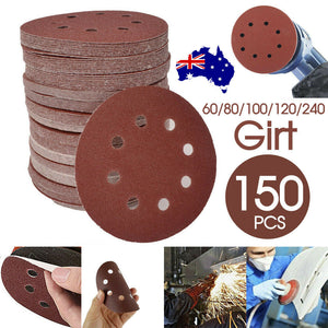 150pcs 5" Sanding Discs Sander Pads 125mm 60 80 100 120 240 Mixed Grit Orbital