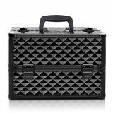 Makeup Cosmetic Case Organiser Box Diamond Black Pro Portable Beauty w/ Strap