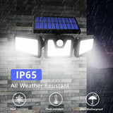 3 Head Solar Motion Sensor Light Outdoor Garden Wall Security Flood Lamp 74LEDs