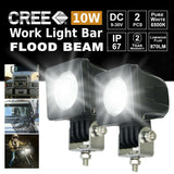 2x 10W CREE LED Work Light Bar Flood Beam 4WD Reverse Lamp 12V 24V