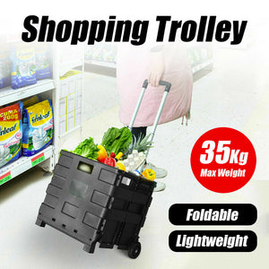 Foldable Shopping Basket Portable Folding with Wheels Grocery Cart Trolley Crate