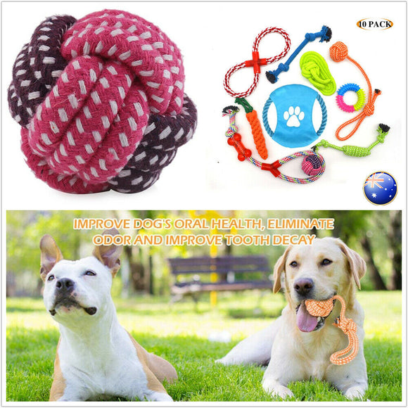 10x Pet Dog toys puppy toys Ball Tough Cotton Rope Durable Chew Teeth Clean Kit