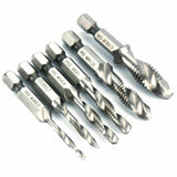 6X HSS Hex Shank Tap Drill Bits Metric Thread Screw Compound Tapping Set Tool