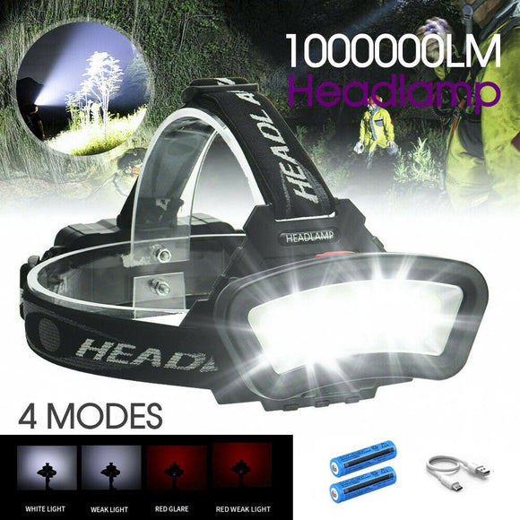 1000000LM COB+LED Headlamp Headlight Torch USB Rechargeable Flashlight Work