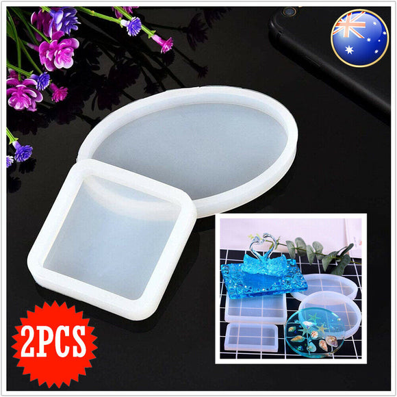 2pcs Coaster Cup Mat Mold Round Square Silicone Mould DIY Epoxy Resin Casting