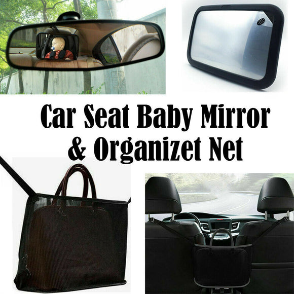 Net Mesh Storage Bag Car Seat Side&Baby Safety Mirror View Back Ward Facing Care