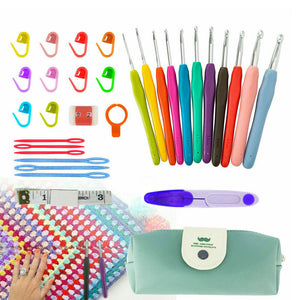 31pcs Crochet Hooks Kit Yarn Knitting Needles Sewing Tools Grip Set With Bag