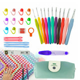 31pcs Crochet Hooks Kit Yarn Knitting Needles Sewing Tools Grip Set With Bag