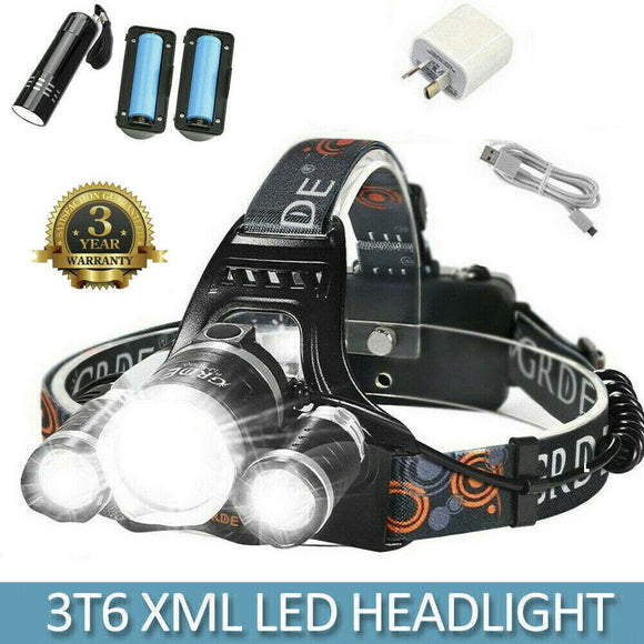 100000LM RECHARGEABLE HEADLAMP 3T6 XML LED HEADLIGHT HEAD TORCH FLASHLIGHT