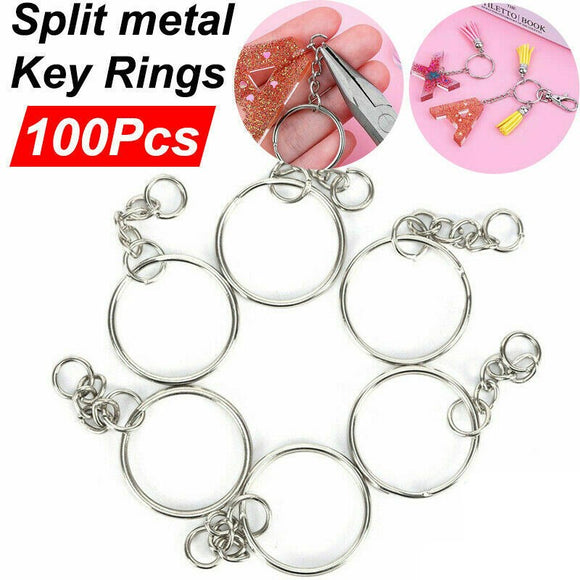 100Pcs Bulk Split Metal Key Rings Keyring Blanks With Link Chains For Craft DIY