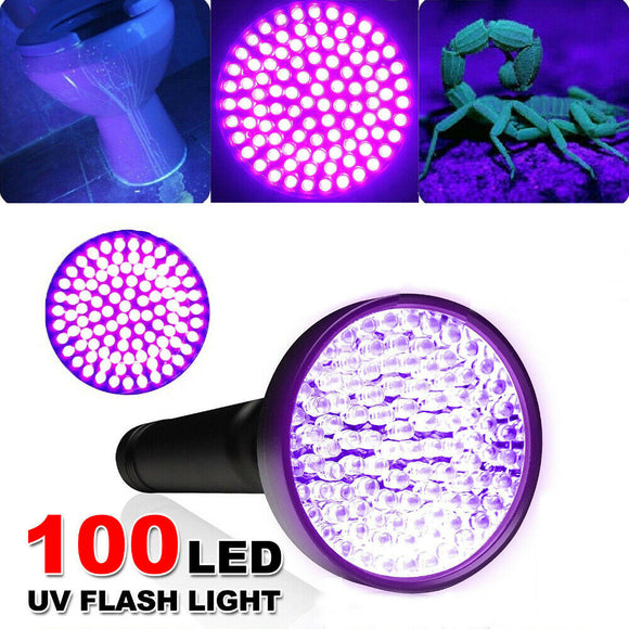 100 LED UV Flashlight Torch Light Lamp Ultraviolet Blacklight Aluminum 395 nM