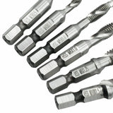 6X HSS Hex Shank Tap Drill Bits Metric Thread Screw Compound Tapping Set Tool