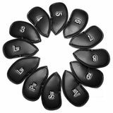 Golf Club Iron Head Covers Set 12PCS PU Leather Putter Headcover 3-SW Big Number