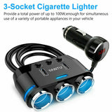 3 Way 12V Multi Socket Car Splitter Dual USB Charger Adapter