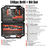 246pcs Drill Bit Set Tool Combination Kit Woodworking Flat Drill Bits