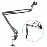 Microphone Suspension Boom Scissor Arm Stand with Pop Filter Shock Mount