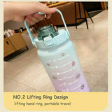 2L Sports Water Bottle Large Capacity Straw Time Motivational Fitness Jugs