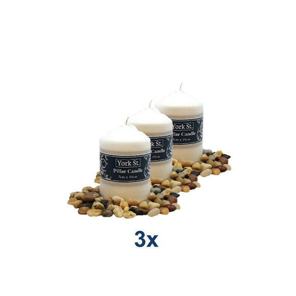 3x Uncented Pillar Candle Candles Rustic Wedding Restaurant Decor 7cm x 10cm