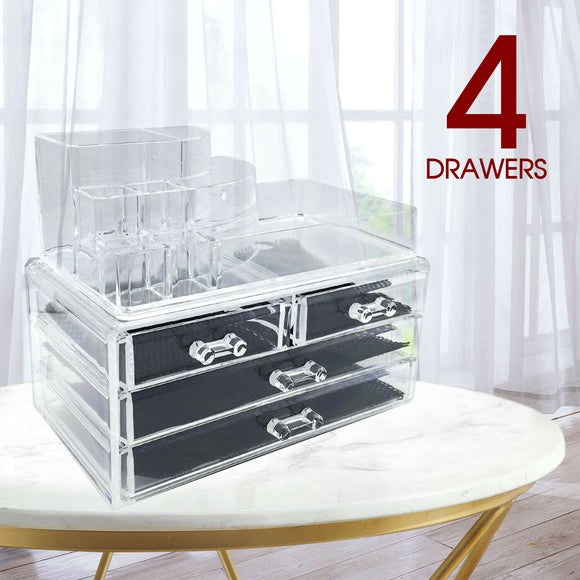 Cosmetic 4 Drawer Makeup Organizer Storage Jewellery Box Clear Acrylic