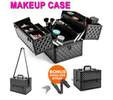 Makeup Cosmetic Case Organiser Box Diamond Black Pro Portable Beauty w/ Strap