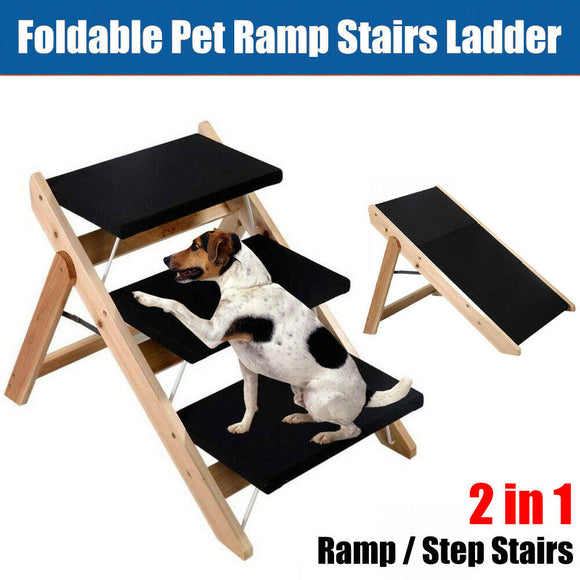 3 Steps Foldable Pet Dog Cat Ramp Portable 2-in-1 Stairs Ladder Cover