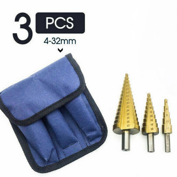 3pcs Large HSS 4-12/20/32mm Steel Step Cone Drill Titanium Bit Set Hole Cutter