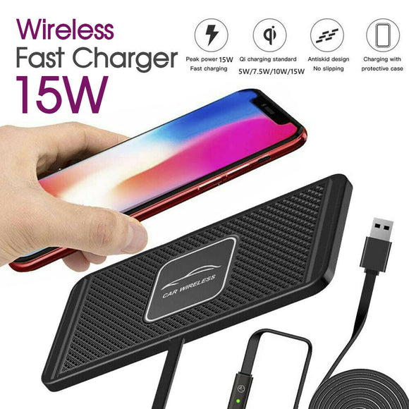 Car QI Wireless Fast Charging Charger Mat Non-Slip Pad Holder For Smart Phones