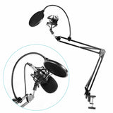 Microphone Suspension Boom Scissor Arm Stand with Pop Filter Shock Mount