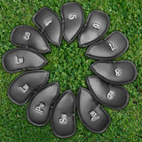 Golf Club Iron Head Covers Set 12PCS PU Leather Putter Headcover 3-SW Big Number