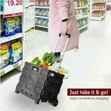 Foldable Shopping Basket Portable Folding with Wheels Grocery Cart Trolley Crate