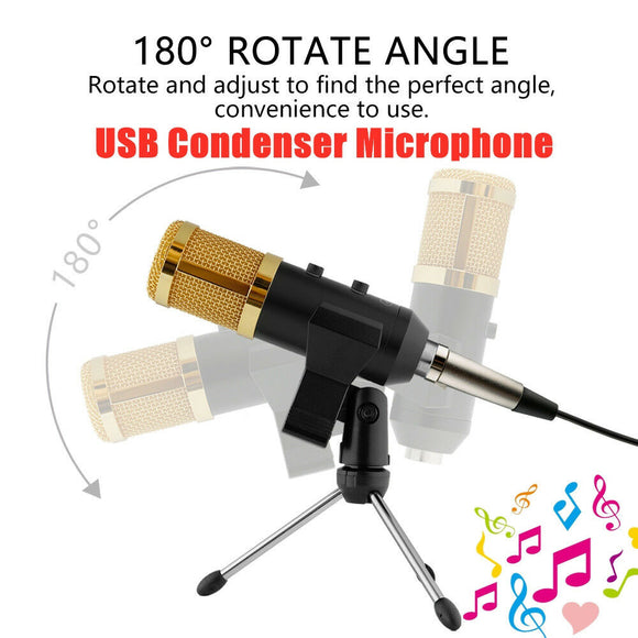 USB Condenser Microphone Kit Studio Audio Broadcast Sound Recording Tripod Stand