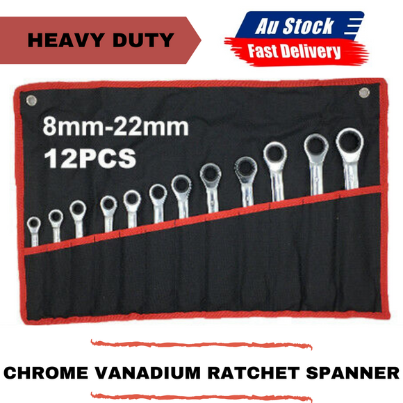 12Pcs 8MM-22MM Ratchet Spanner Set Metric ND-0326 + Rolling Bag Hand Tool Kit