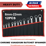 12Pcs 8MM-22MM Ratchet Spanner Set Metric ND-0326 + Rolling Bag Hand Tool Kit