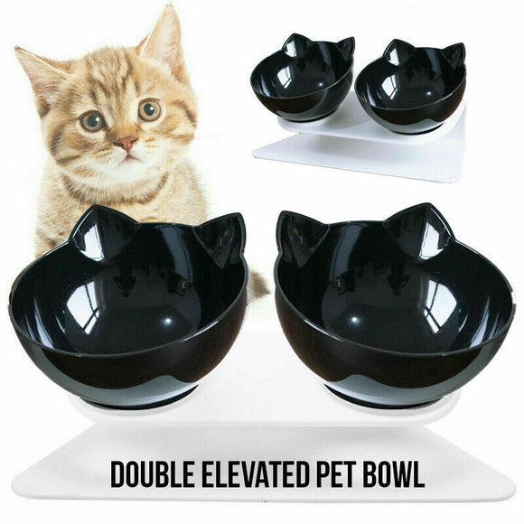 Double Cat Bowl Pet Bowls Stand Dog Elevated Feeder Food Water Raised Lifted