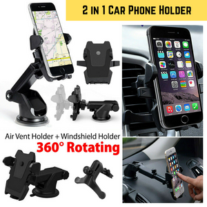 Universal 360° 2 in 1 Car Windshield Holder Cradle GPS Mobile Smart Phone Mount