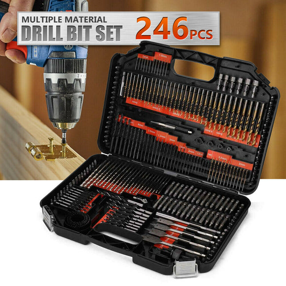 246pcs Drill Bit Set Tool Combination Kit Woodworking Flat Drill Bits