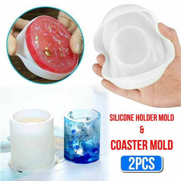 2Pcs Clear Silicone Holder Mold & Casting Mold Making Jewelry Epoxy Resin Set