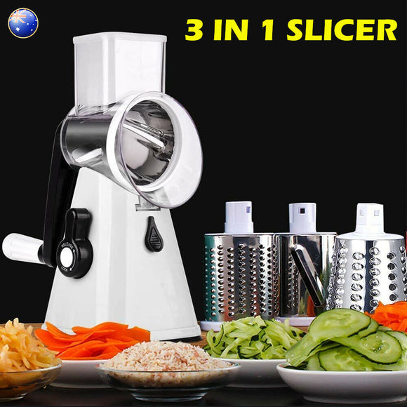 3in1 Multi-function Food Vegetable Manual Rotary Drum Grater Chopper Slicer Tool